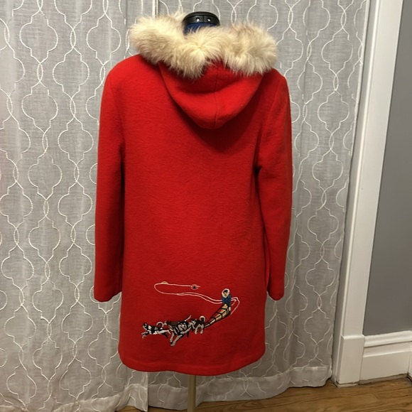 Rare Retro Red Wool Embroidered Parka with Fur Hood - Picture 2 of 5